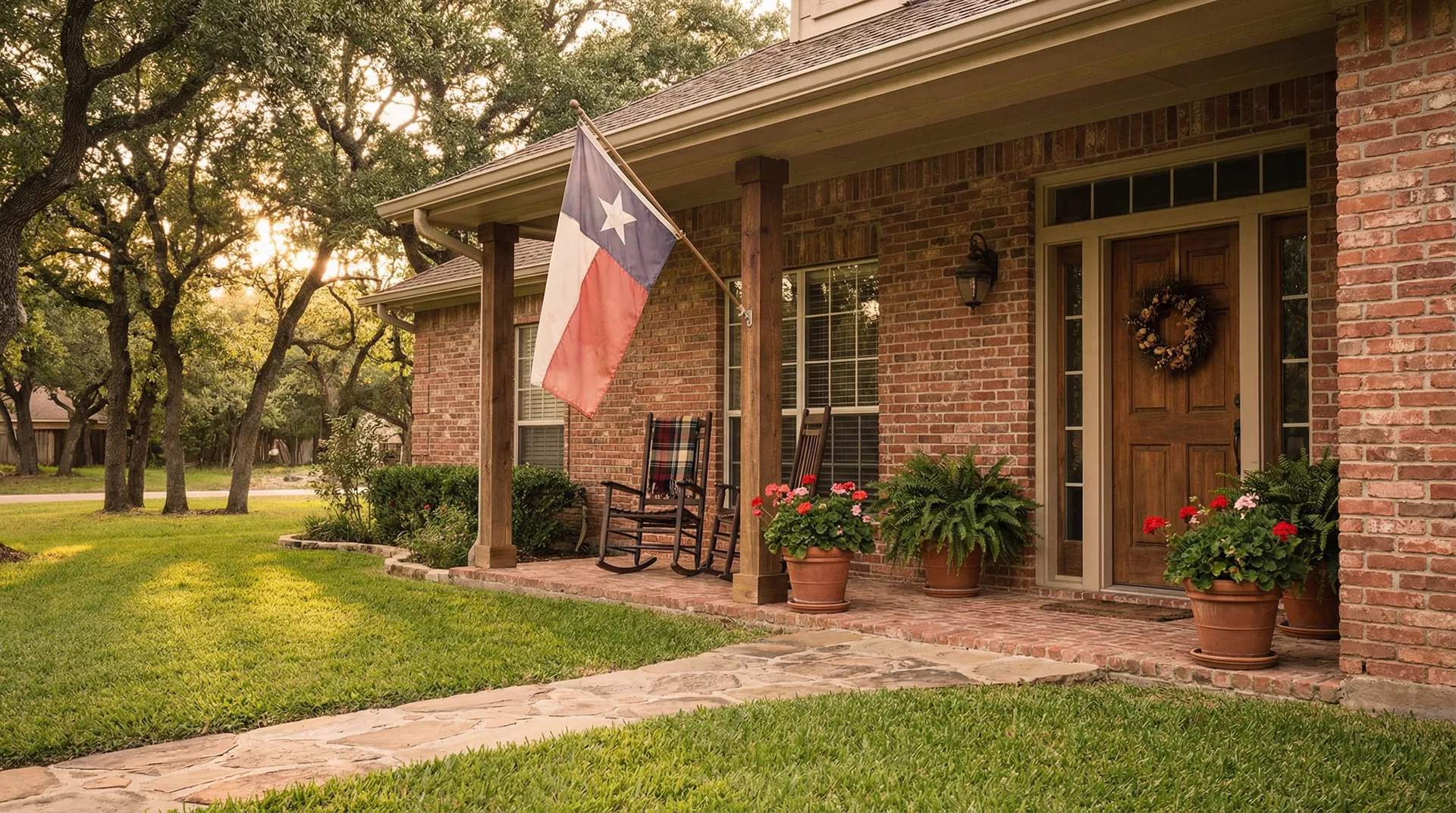 A Texas home with the American flag